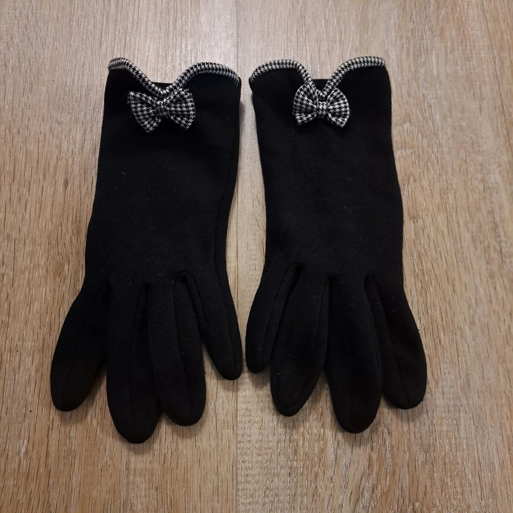 Black Women's Bow Detail Winter Gloves